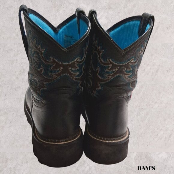 Ariat Fatbaby Black Leather Western Boots Blue Stitch | Women’s 9.5B | Lug Sole - Picture 5 of 9